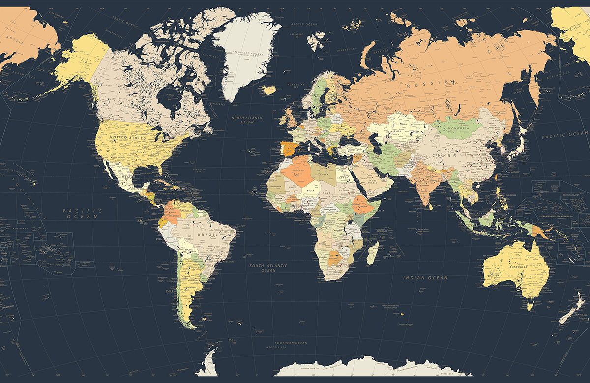 black-world map-design-Singular design large mural-roll